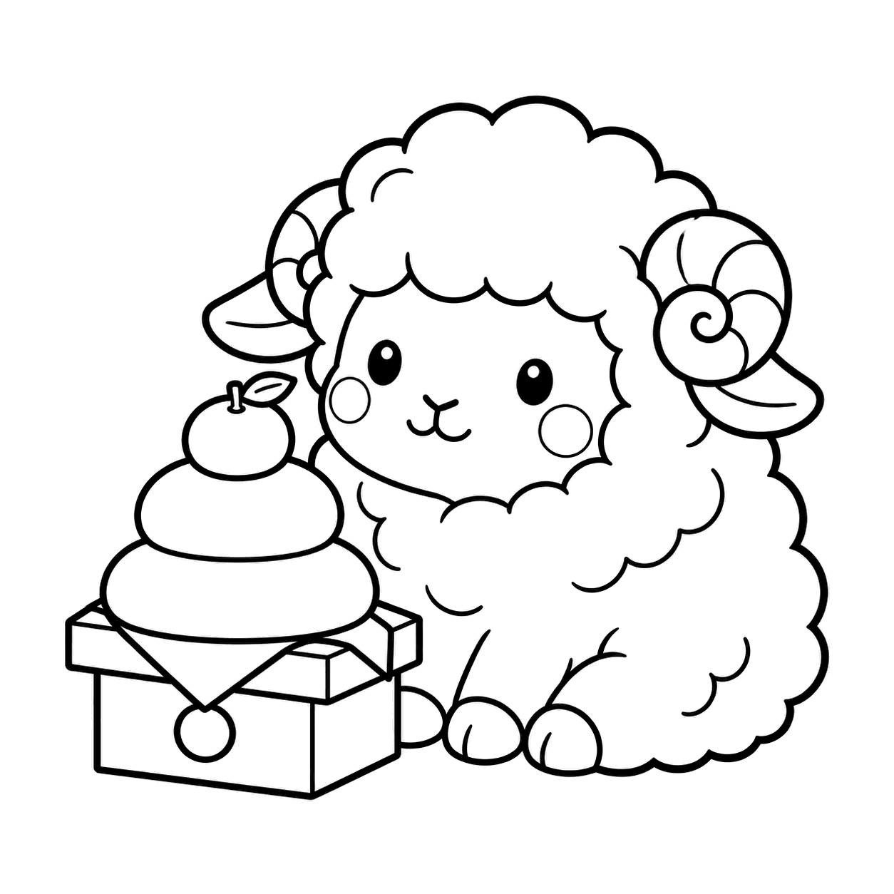 鏡餅とひつじのぬりえ用線画