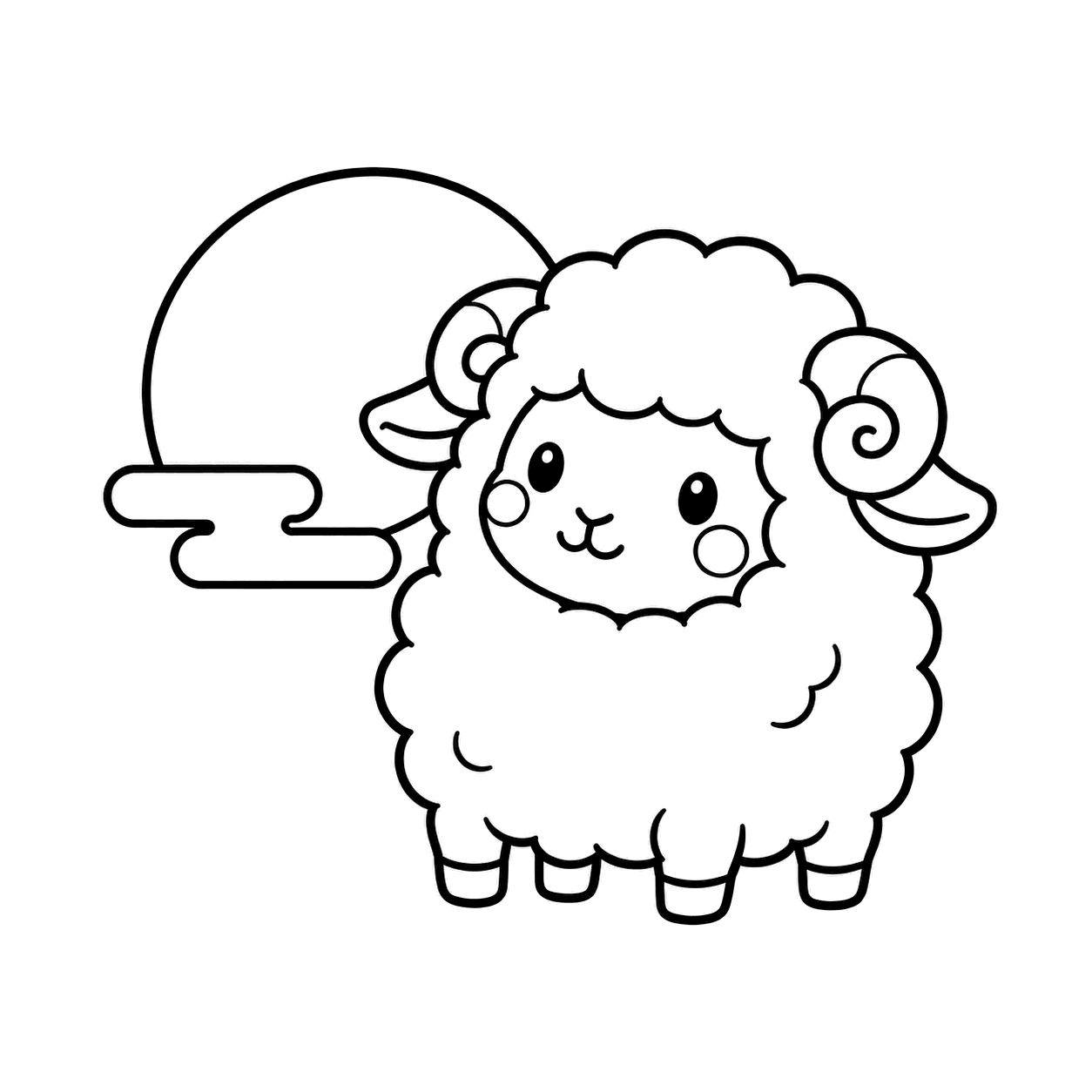 初日の出とひつじのぬりえ用線画