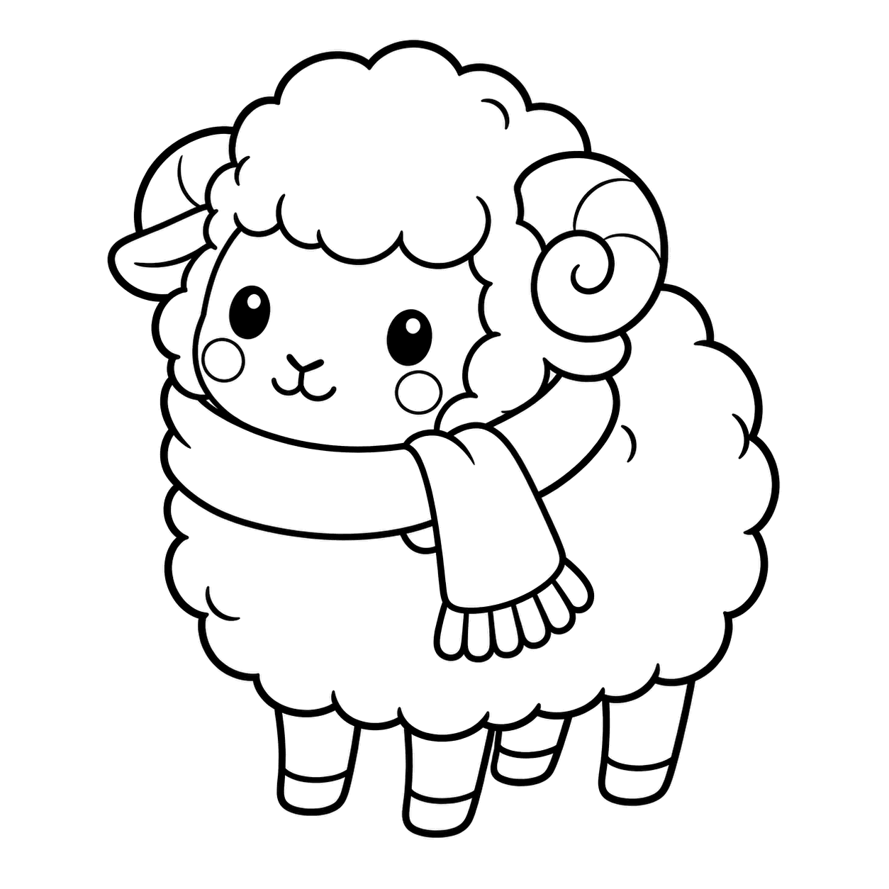 赤いマフラーのひつじのぬりえ用線画