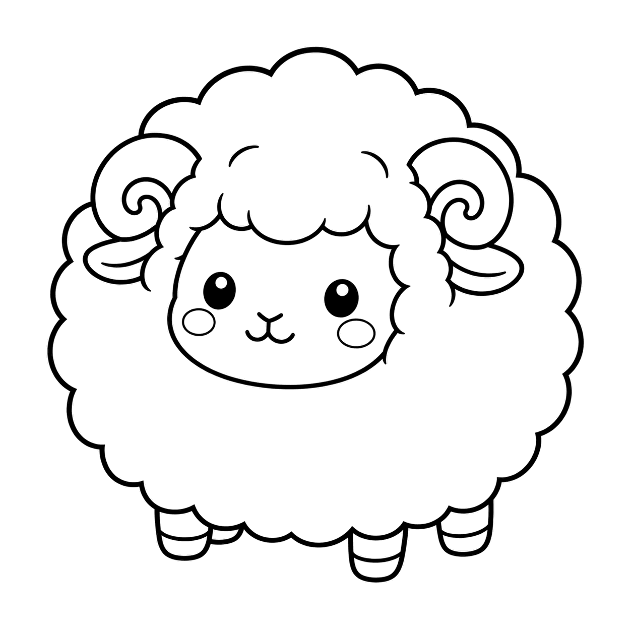 丸いもこもこひつじのぬりえ用線画