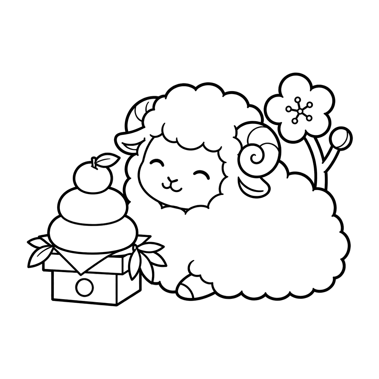 ひつじのお正月セットのぬりえ用線画