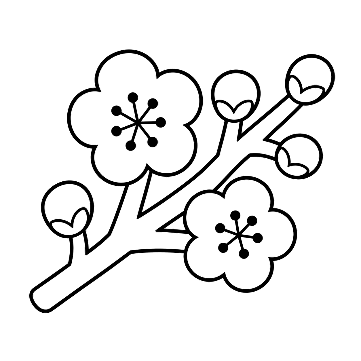 梅の枝のぬりえ用線画