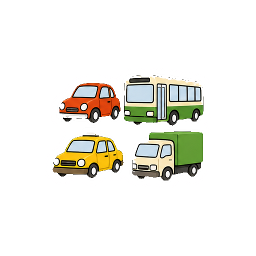 文字がない車、バス、タクシー、配達トラックのセットアイコン