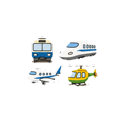 文字がない電車、新幹線、飛行機、ヘリコプターのセットアイコン