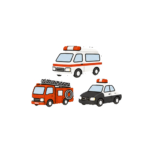 文字や標章がない救急車、消防車、パトカーのセットアイコン