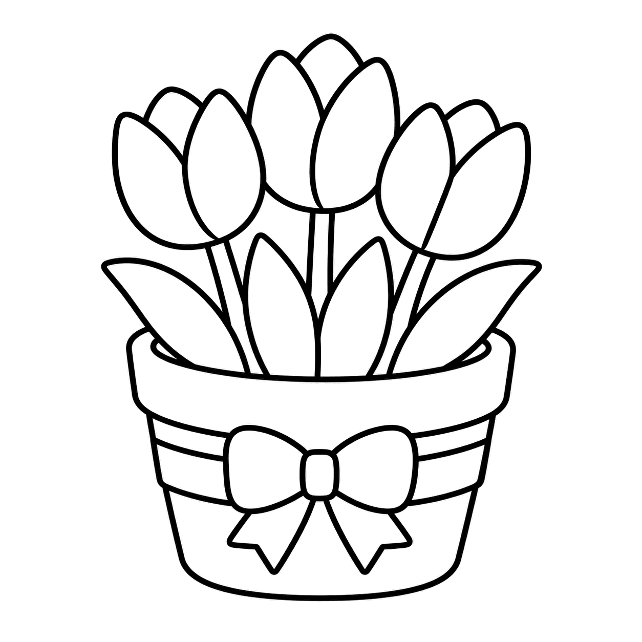 鉢植えチューリップのぬりえ用線画