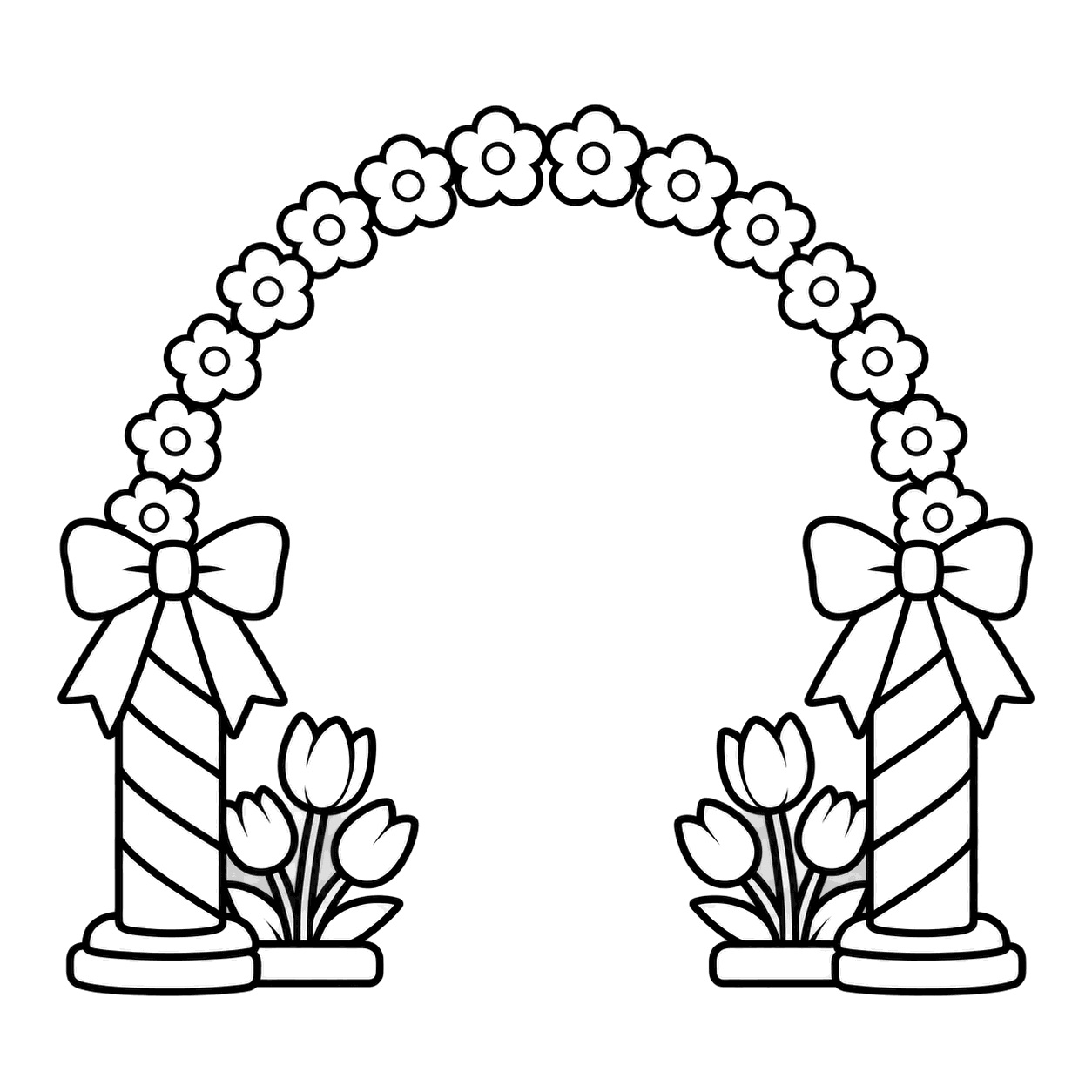 入学式の花アーチのぬりえ用線画