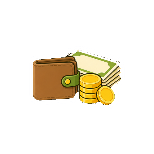 文字や通貨記号がない財布とコインのセットアイコン