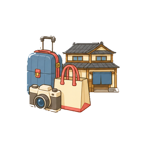 乗り物や文字がない旅館旅行セットアイコン