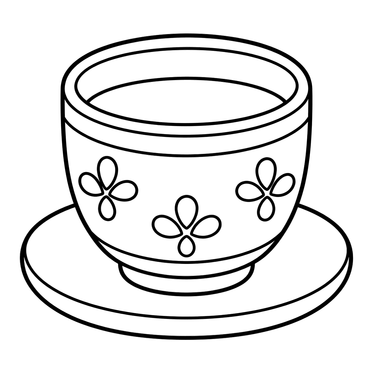 お茶とお盆のぬりえ用線画