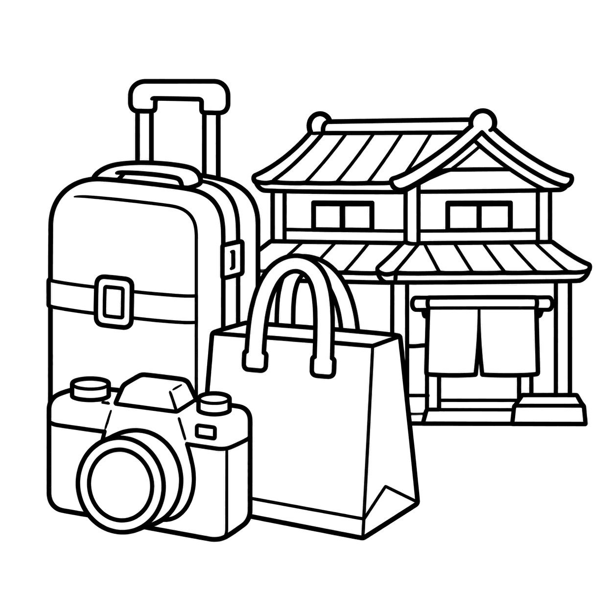 旅館旅行セットのぬりえ用線画