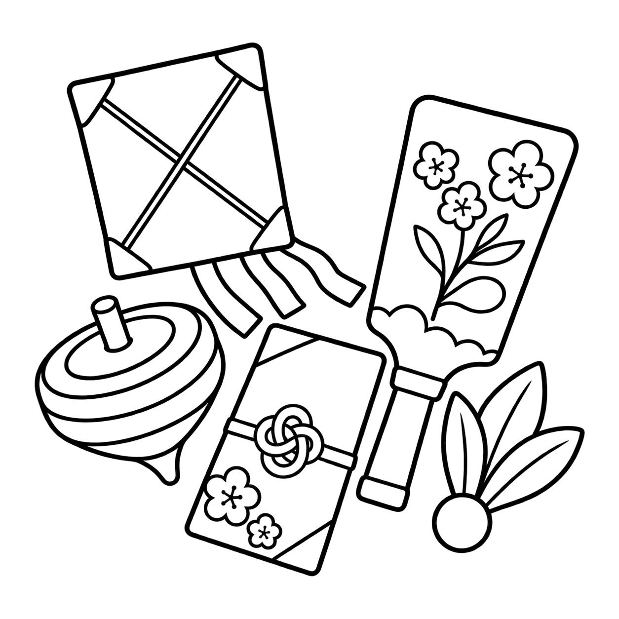 お正月あそびセットのぬり絵用線画