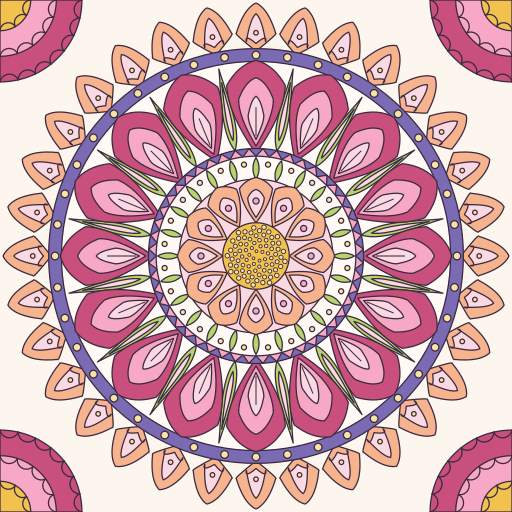大きな丸い花びらを入れ子に重ねた花のマンダラ