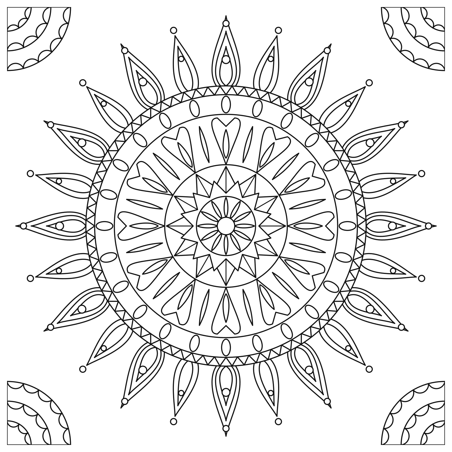 星と花のマンダラのぬりえ用線画