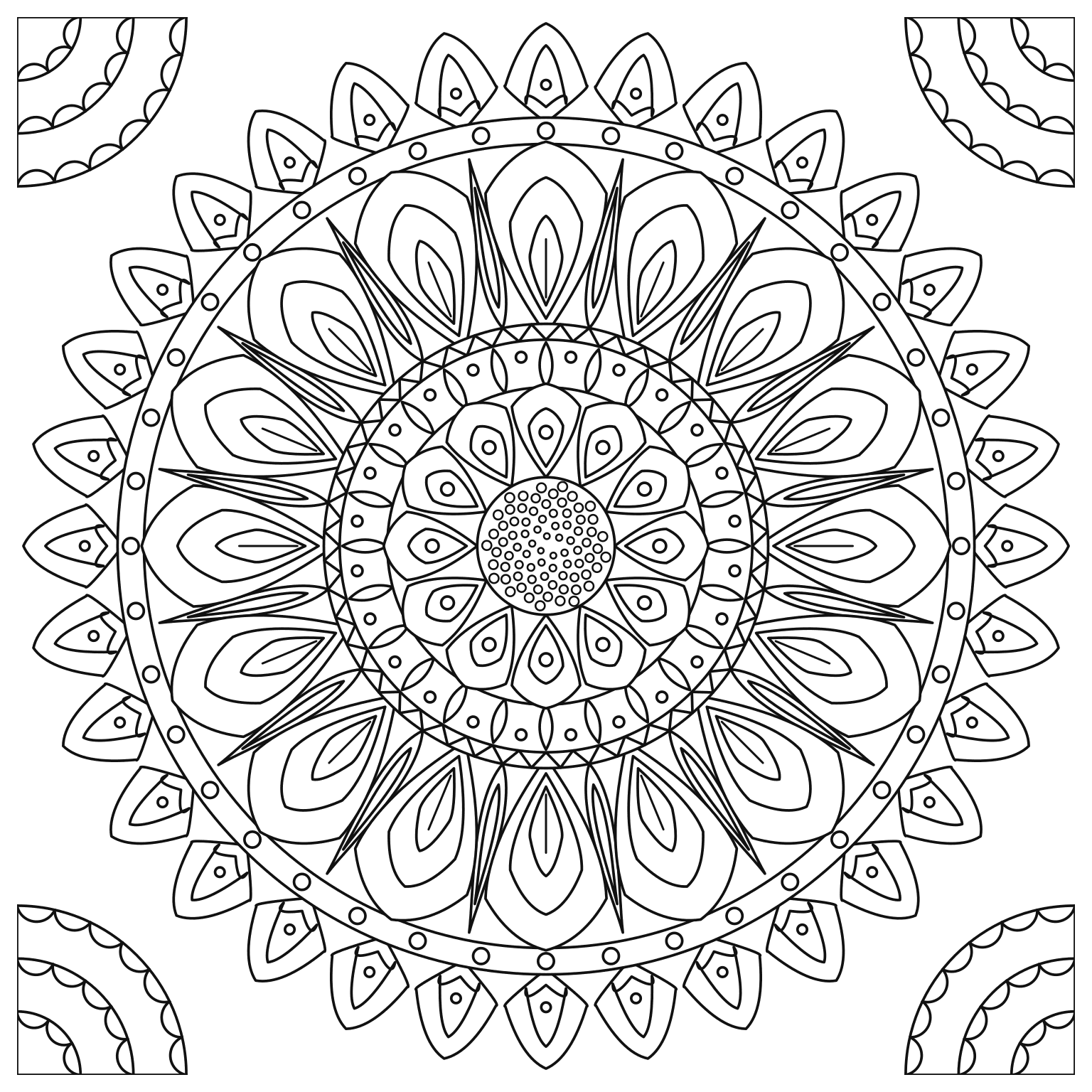大きな花びらのマンダラのぬりえ用線画