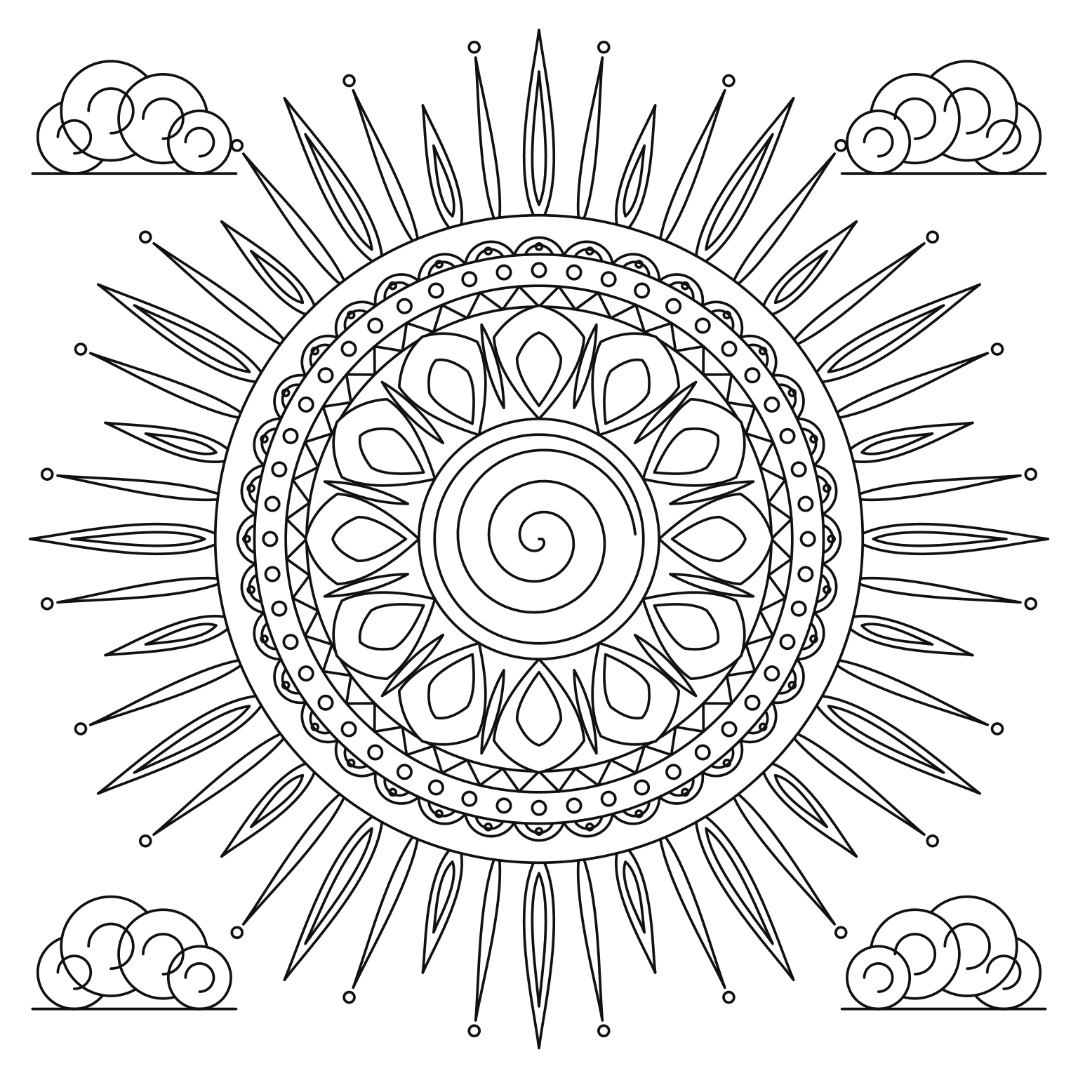 太陽のマンダラのぬりえ用線画