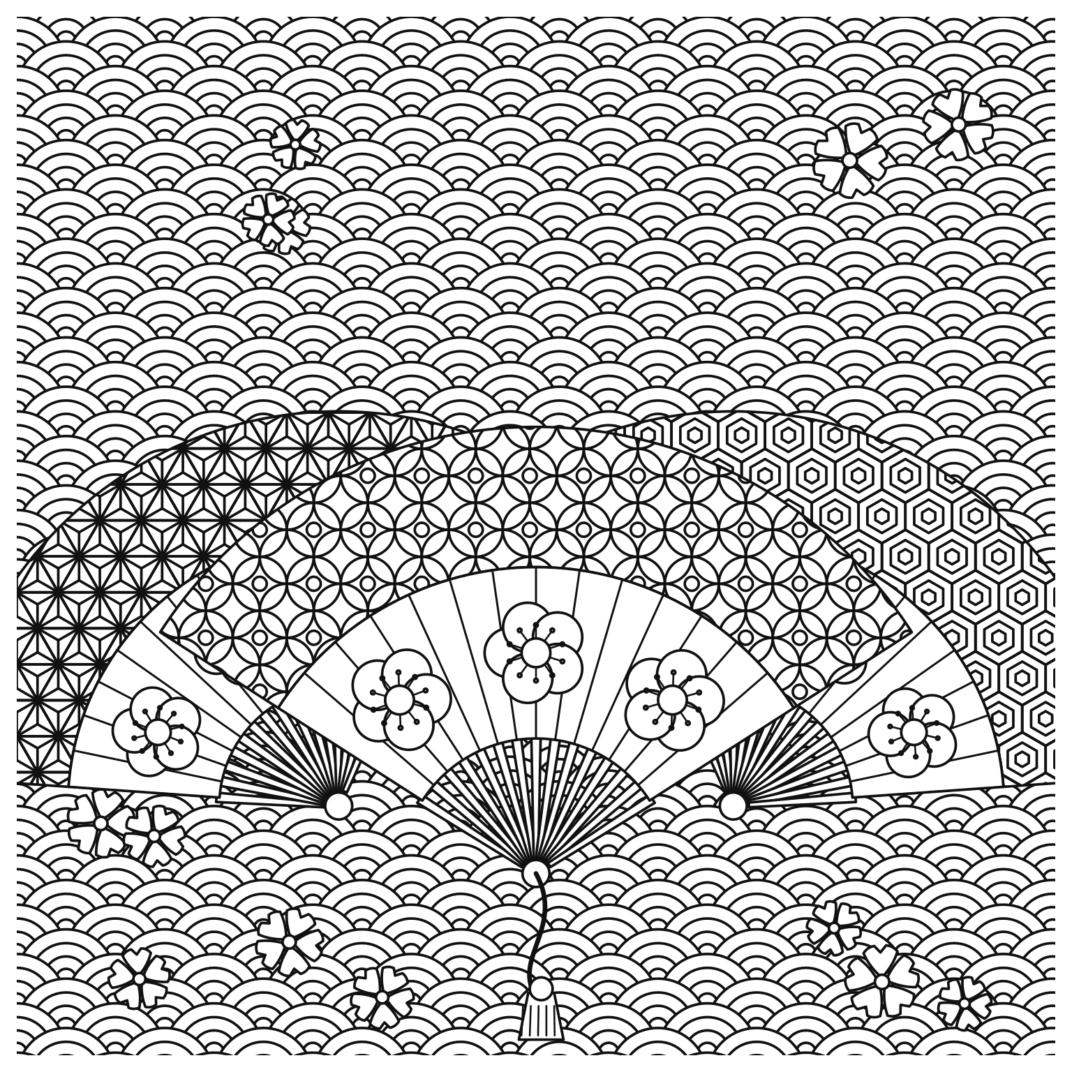 扇と青海波のぬりえ用線画