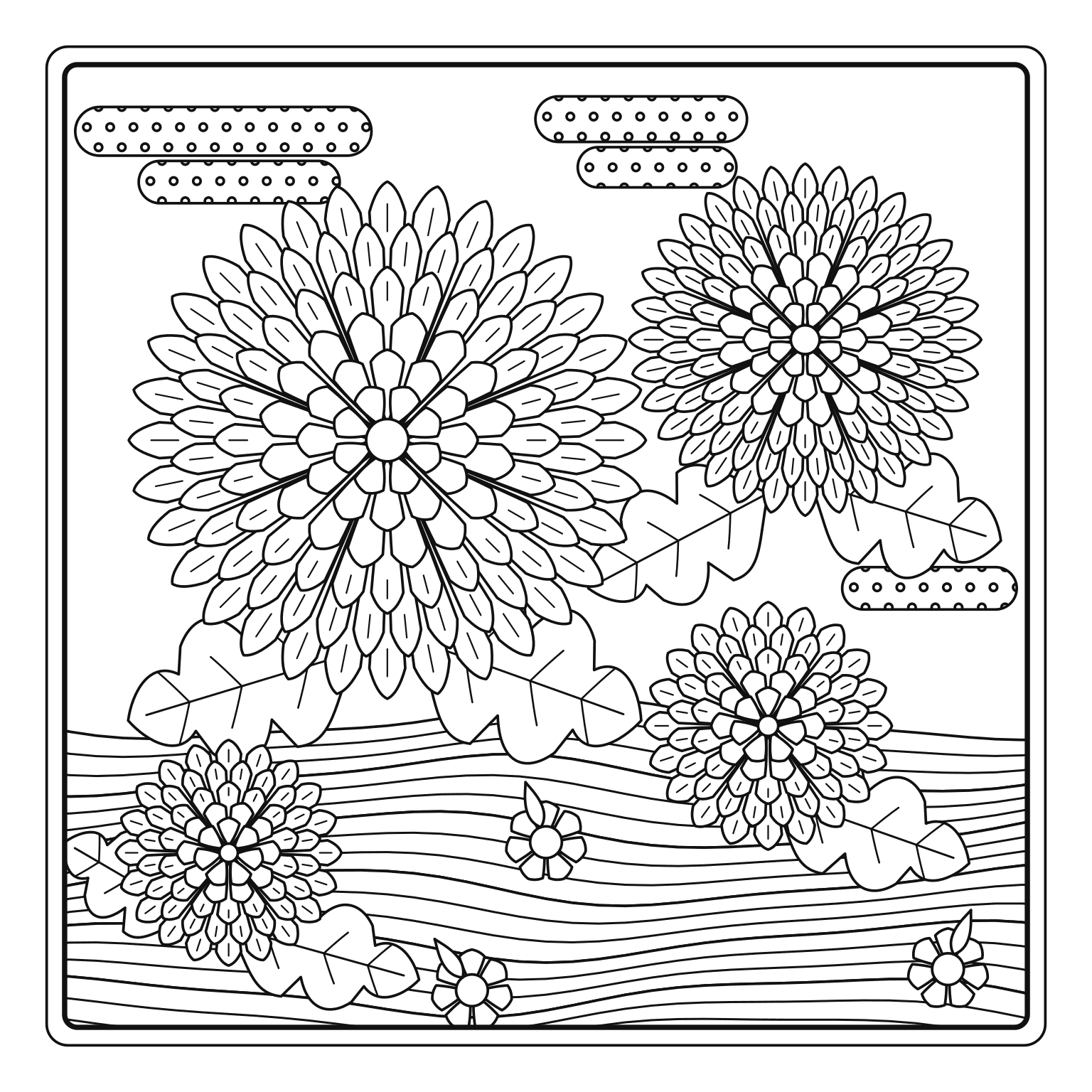 菊と流水のぬりえ用線画