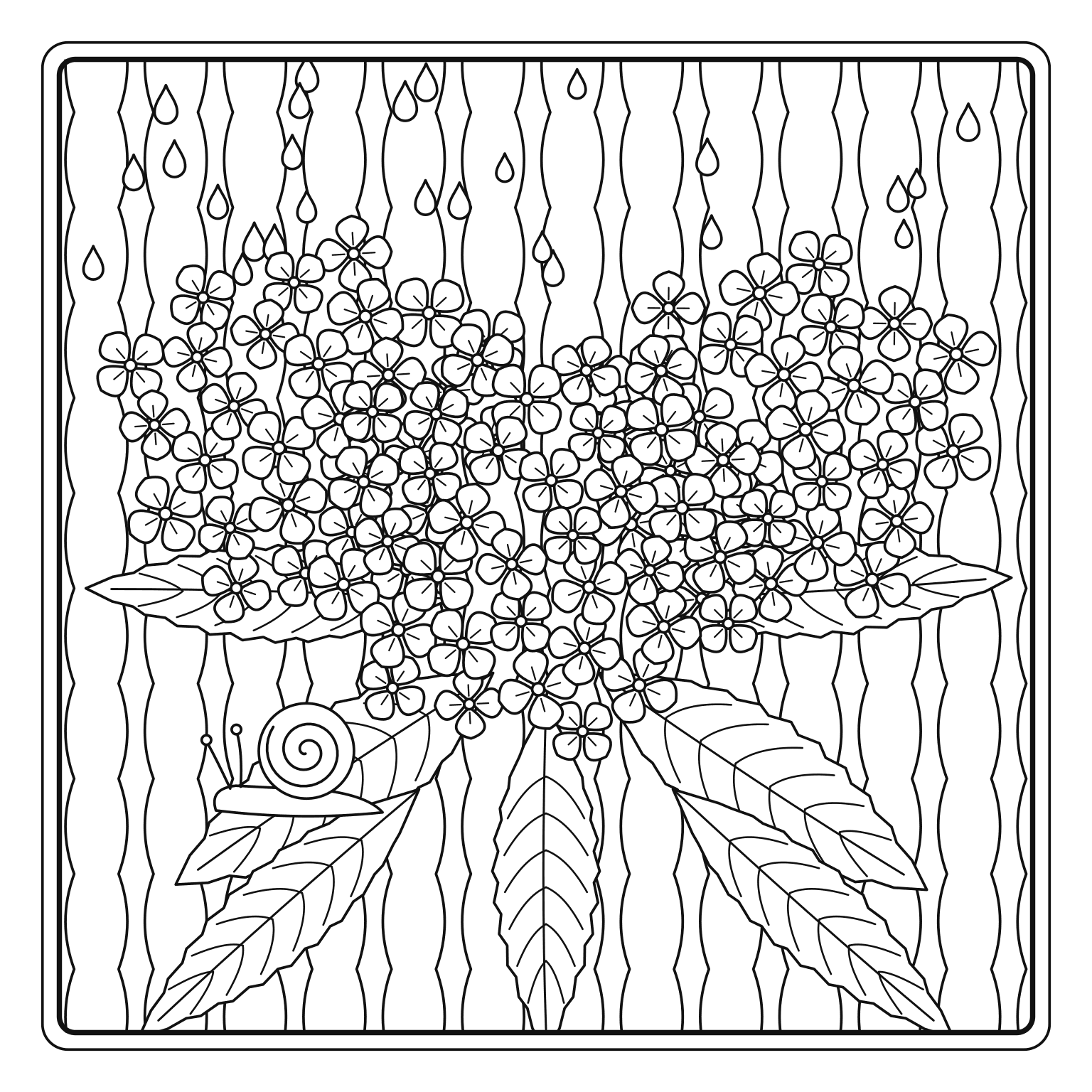 あじさいとかたつむりのぬりえ用線画