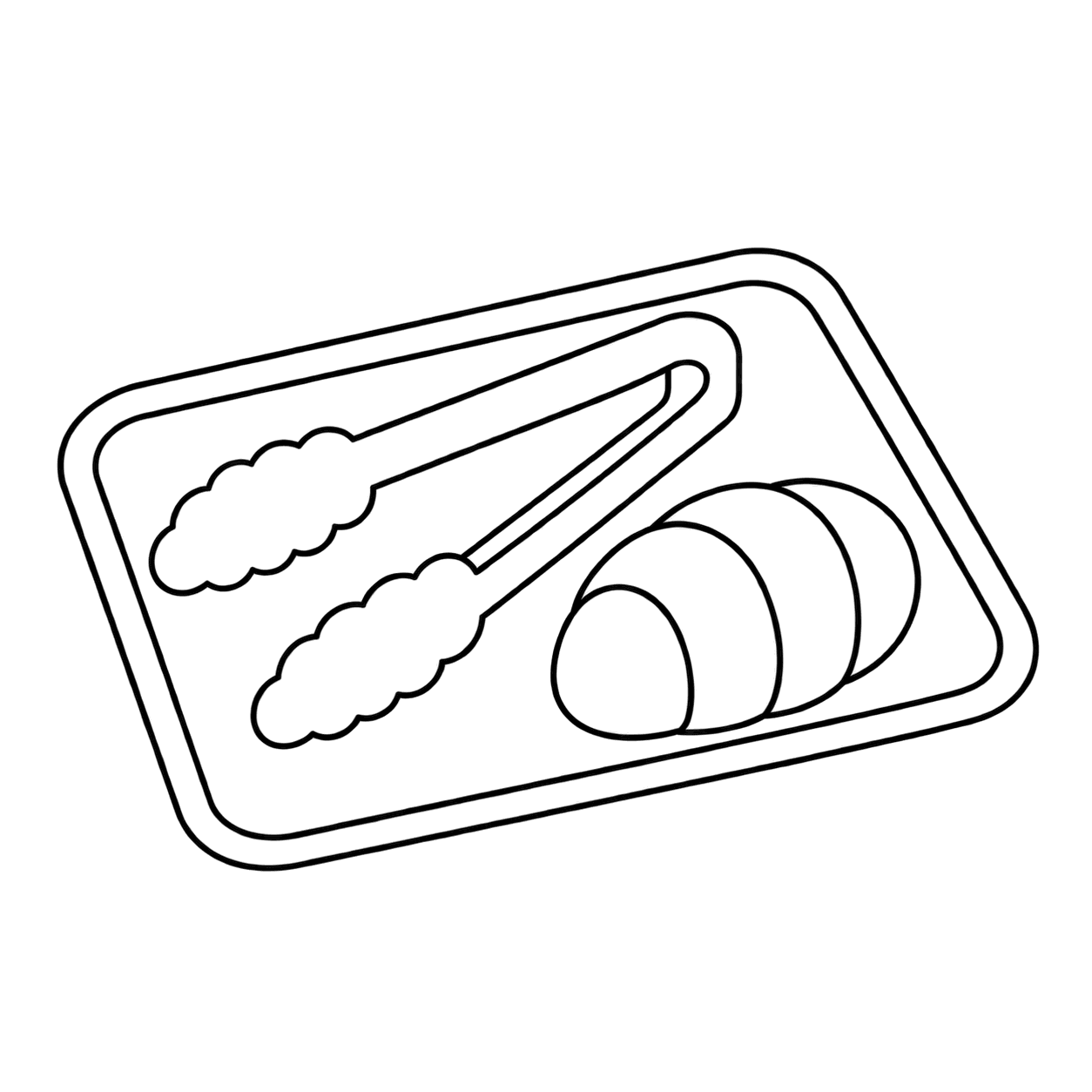 トレイとトングのぬりえ用線画