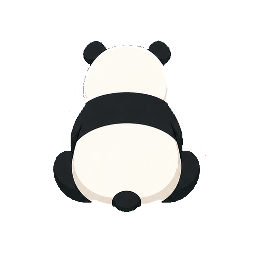 丸い耳が見えるパンダの後ろ姿の全身イラスト