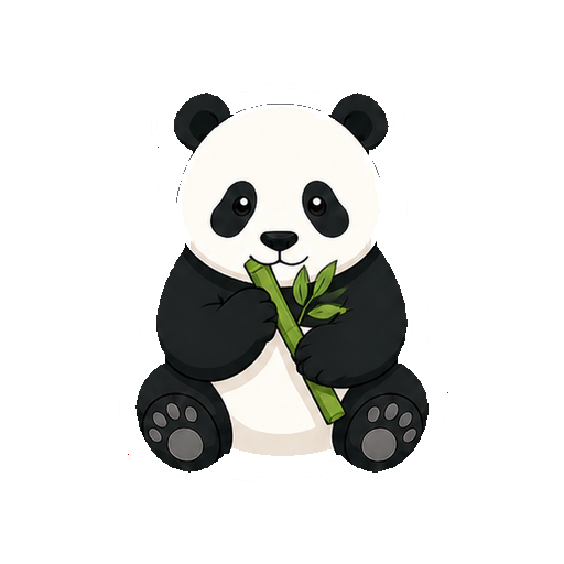 笹を両前足で持って食べるパンダの全身イラスト
