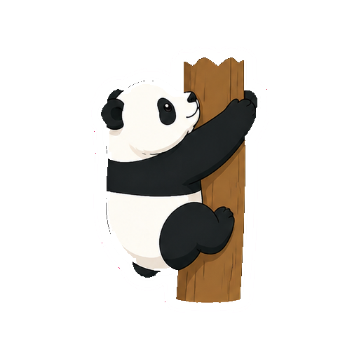 木の幹へ登るパンダの全身イラスト