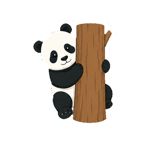 木の幹の陰から顔を出すパンダの全身イラスト