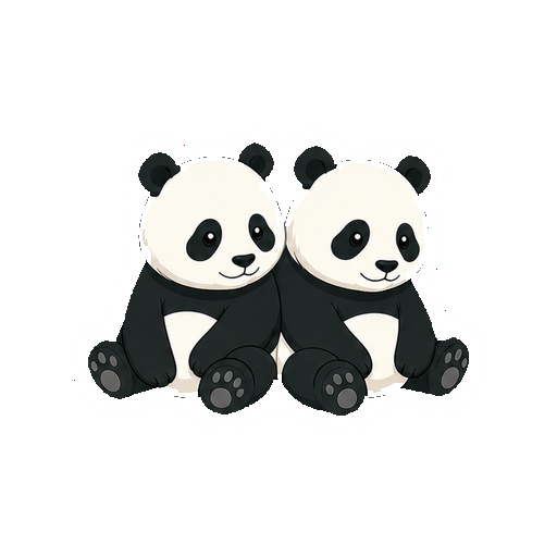 2頭で並んで座るパンダの全身イラスト