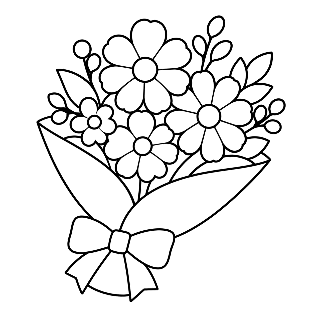 お祝い花束のぬりえ用線画