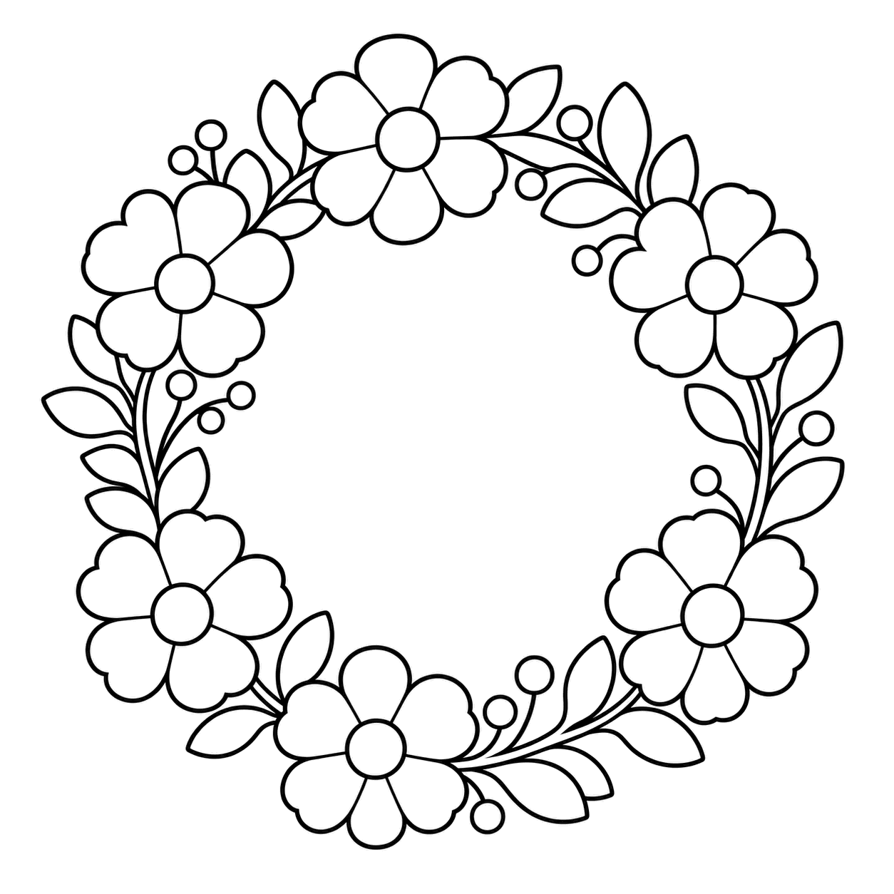 花のリースのぬりえ用線画