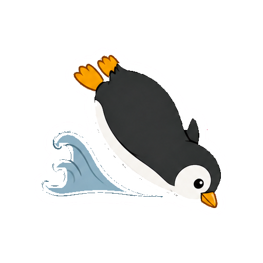 水へ頭から飛び込むペンギンの全身イラスト