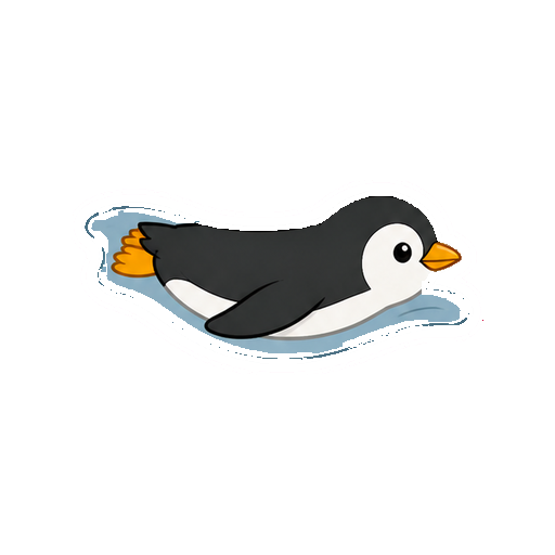 水中を横向きに泳ぐペンギンの全身イラスト