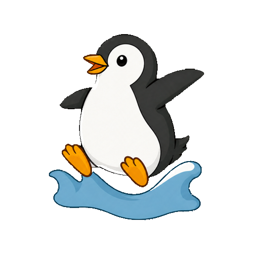 水面から斜め上へ跳び上がるペンギンの全身イラスト