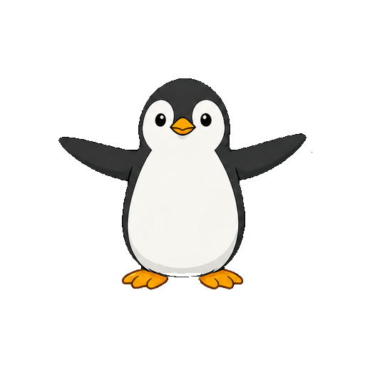 両方の翼を大きく広げて立つペンギンの全身イラスト