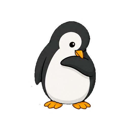 くちばしで翼を羽づくろいするペンギンの全身イラスト