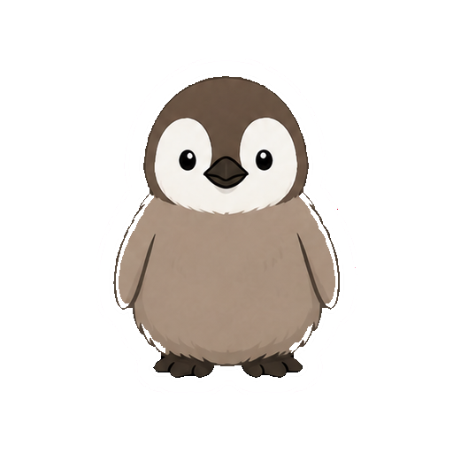 小さなペンギンのヒナが立つ全身イラスト