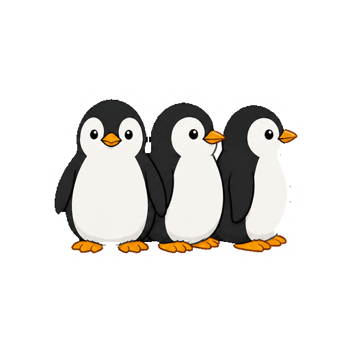 3羽のペンギンが群れて並ぶ全身イラスト