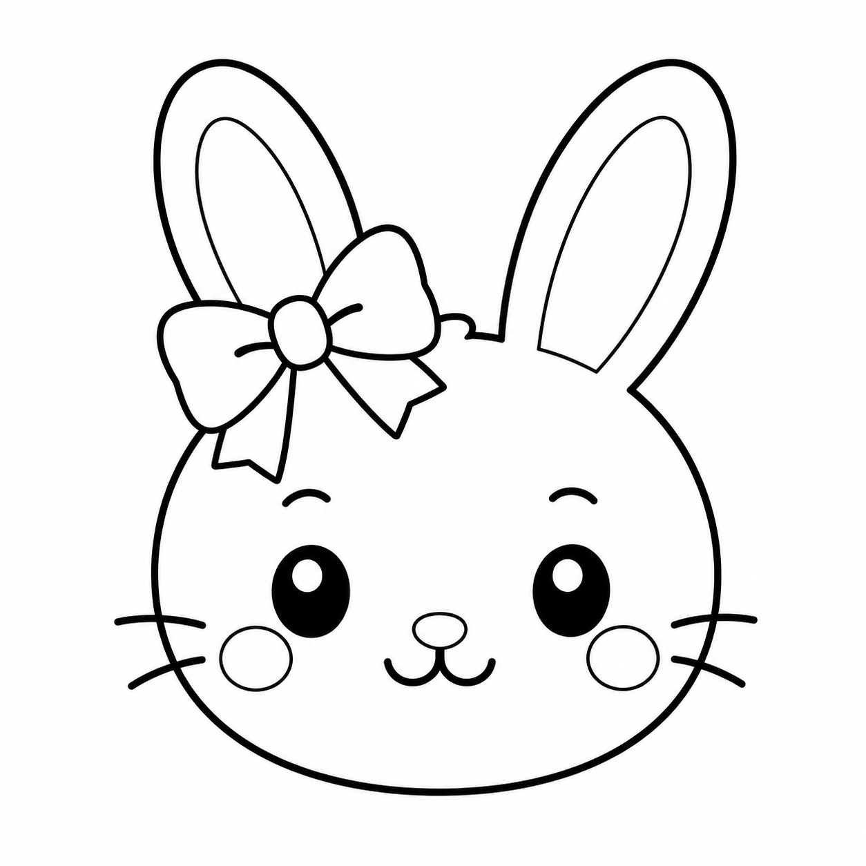 リボンを付けたうさぎのぬり絵用線画