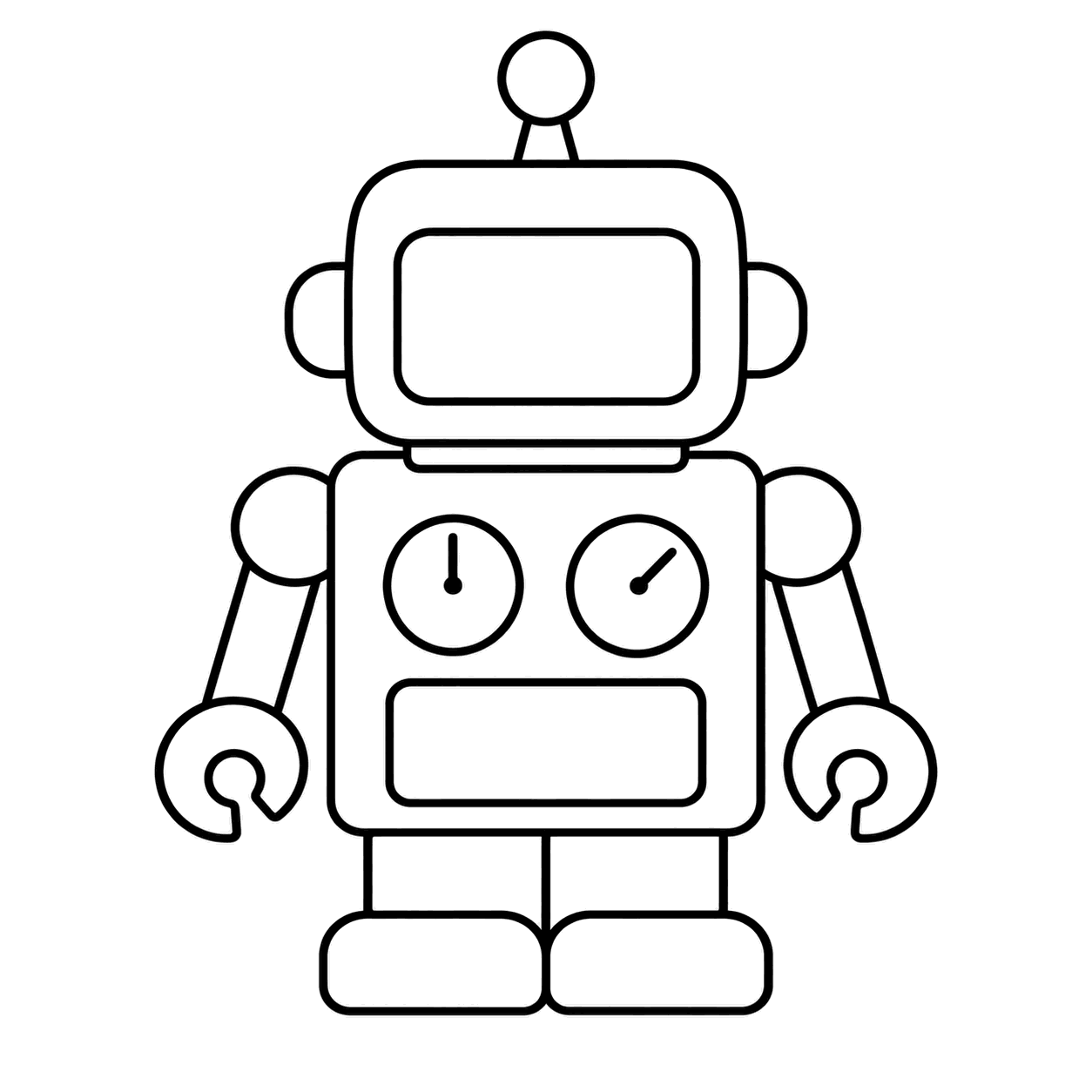 ブリキ風ロボットのぬり絵用線画