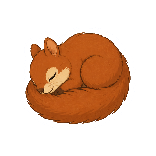 大きな尾を体へ巻いて眠るりすの全身イラスト