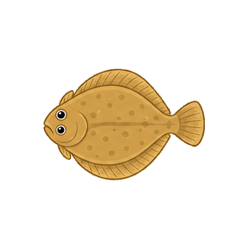 笑顔や文字がないひらめ風の魚アイコン