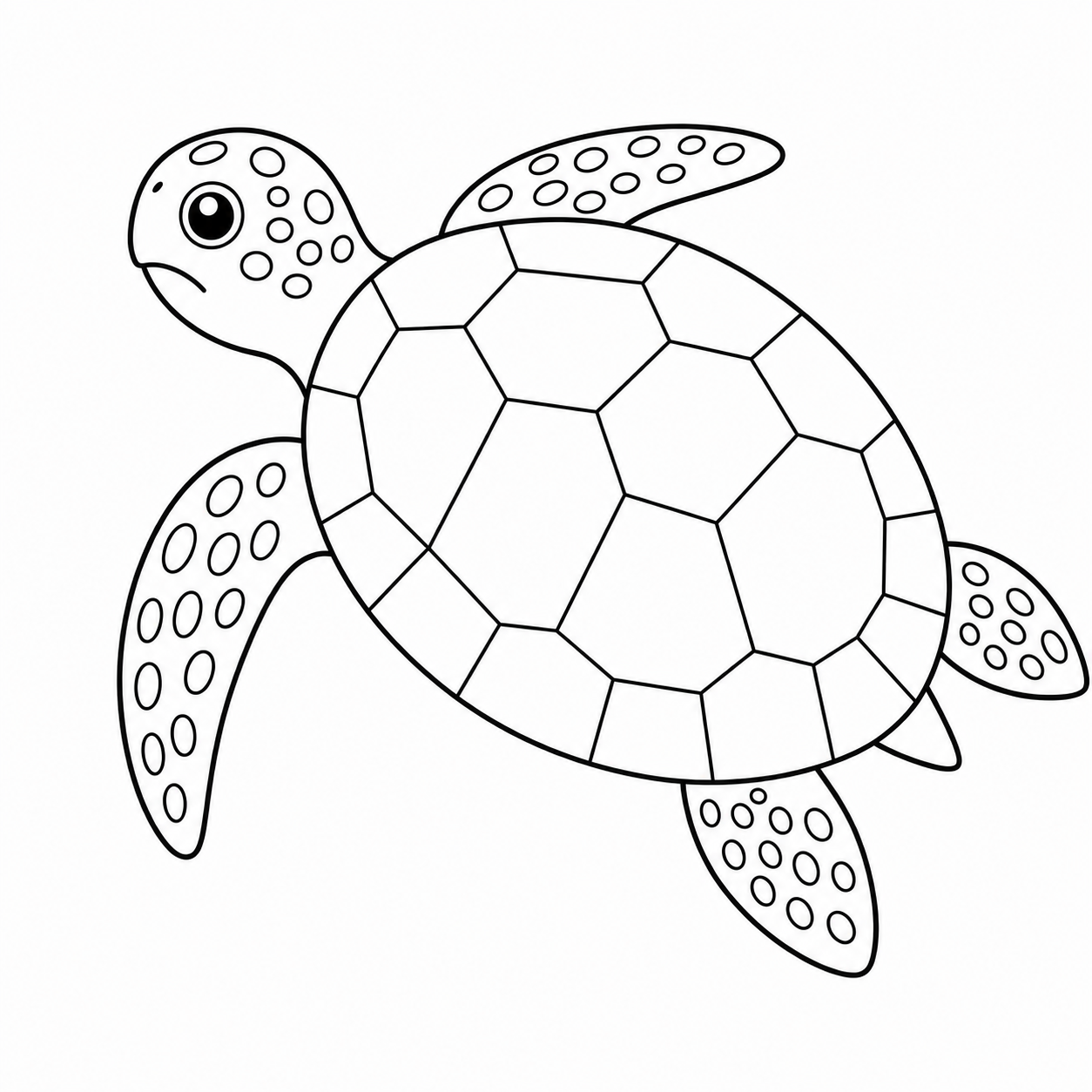 泳ぐ緑色の海ガメのぬり絵用線画