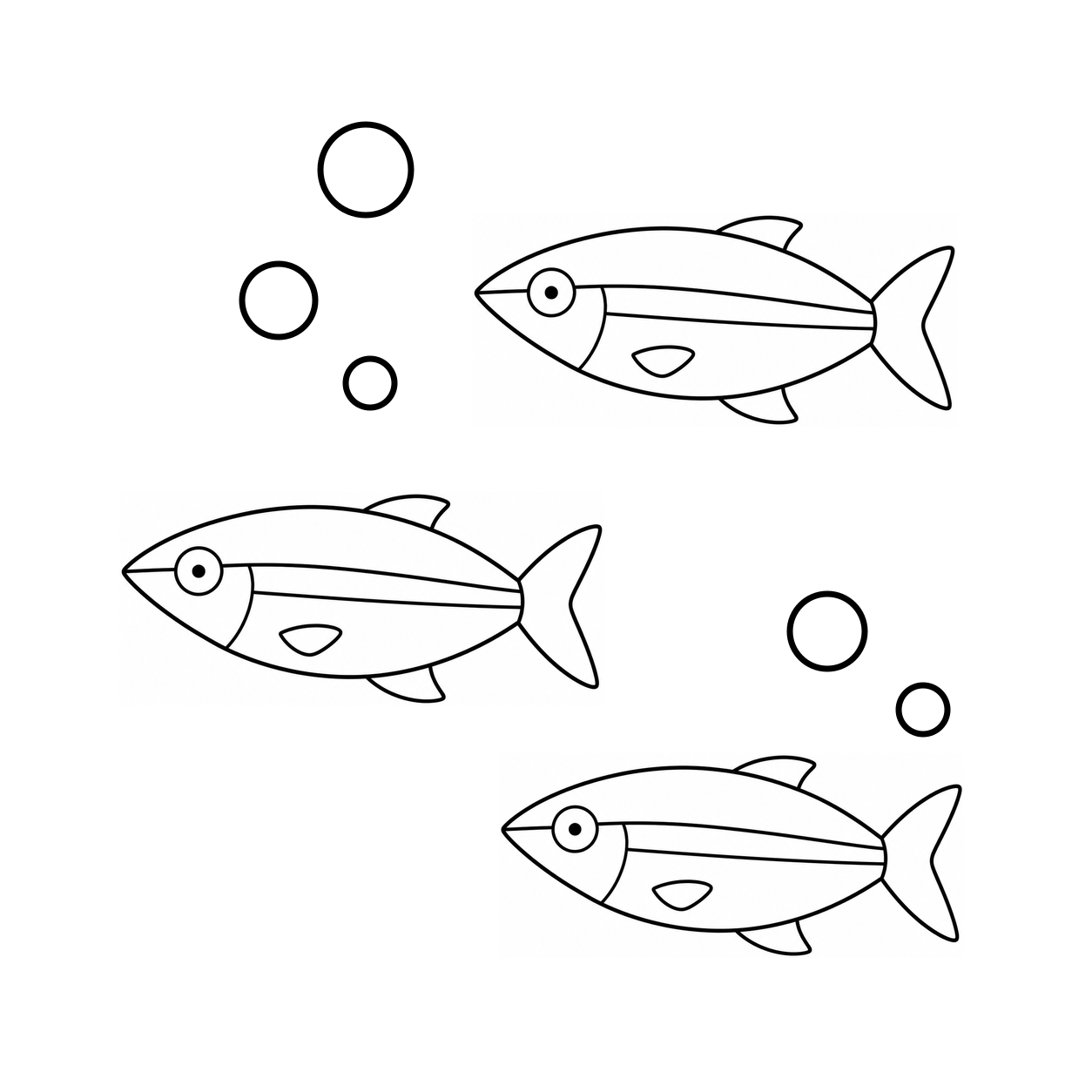 小魚の群れのぬり絵用線画