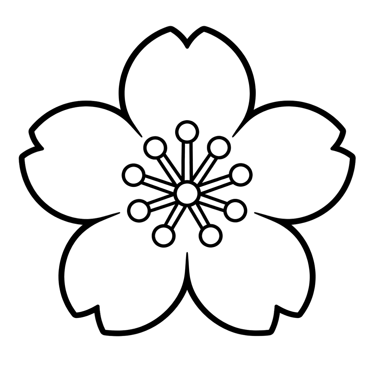 桜の一輪のぬりえ用線画（桜・お花見のイラスト24点・ぬりえ24種類）