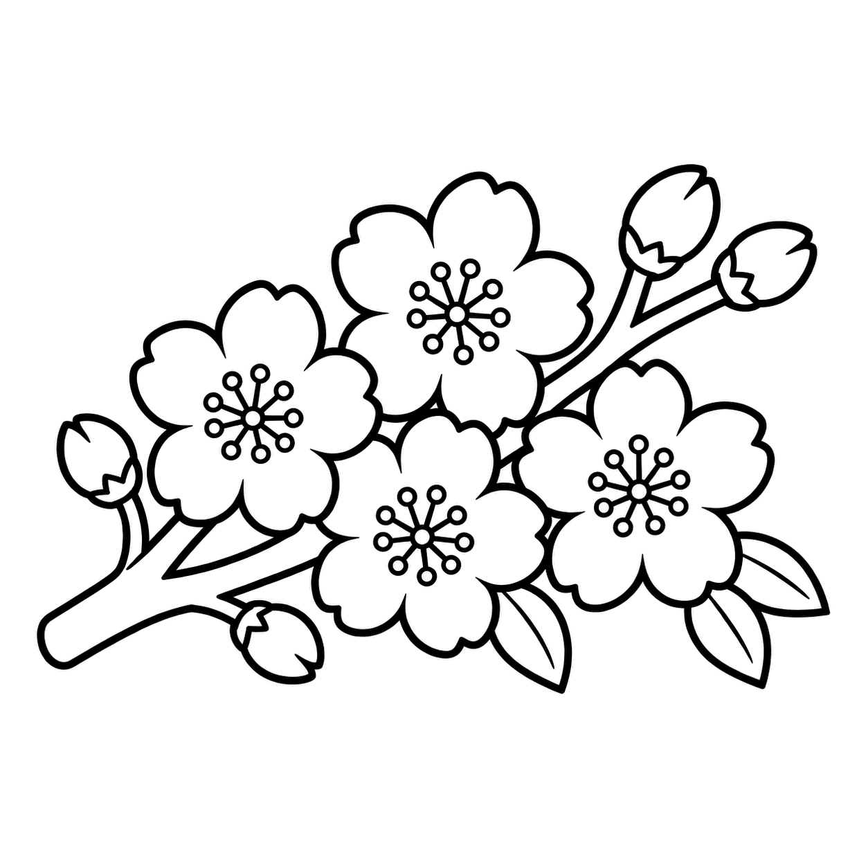 満開の桜枝のぬり絵用線画