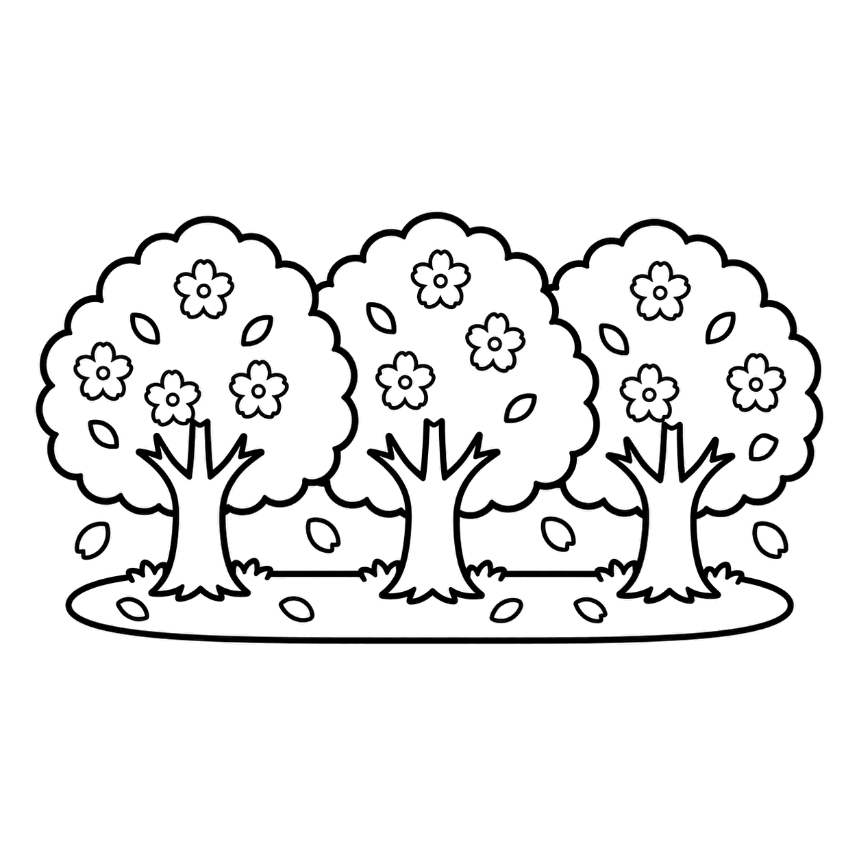 桜並木のぬりえ用線画