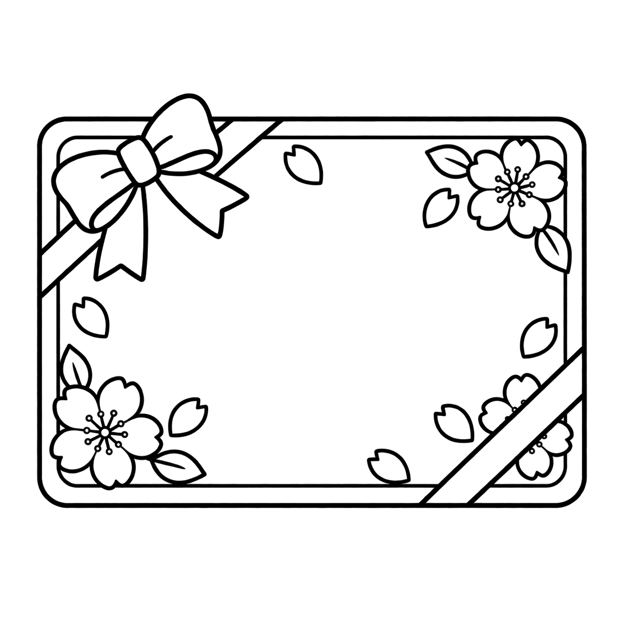白紙のお花見カードのぬりえ用線画