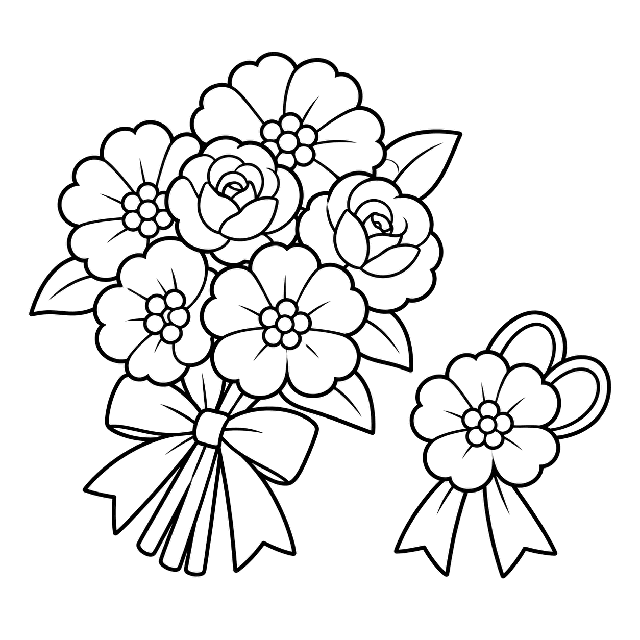 花束とコサージュのぬりえ用線画