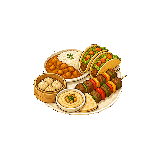 国旗や文字がない世界の食事セットのアイコン